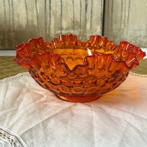 Fenton Orange/Red Ruffled  Coin Dot Bowl